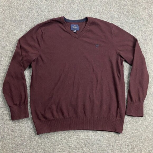 American Eagle Sweater Men's Extra Large Maroon Classic Fit V-Neck XL Cotton - Picture 1 of 8